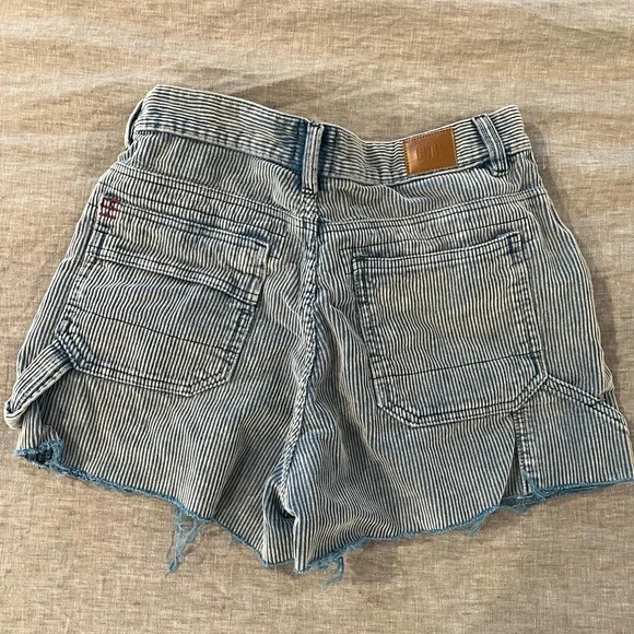 BDG Blue and White Jean Shorts Distressed High-Waisted - Picture 2 of 3